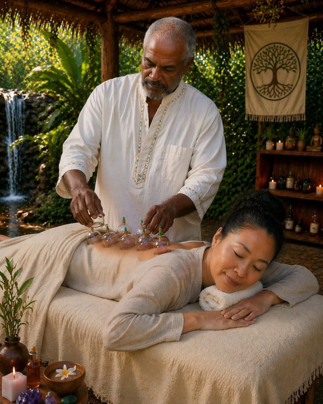 Dr. Larry Trott performing a magnetic cupping energy medicine treatment